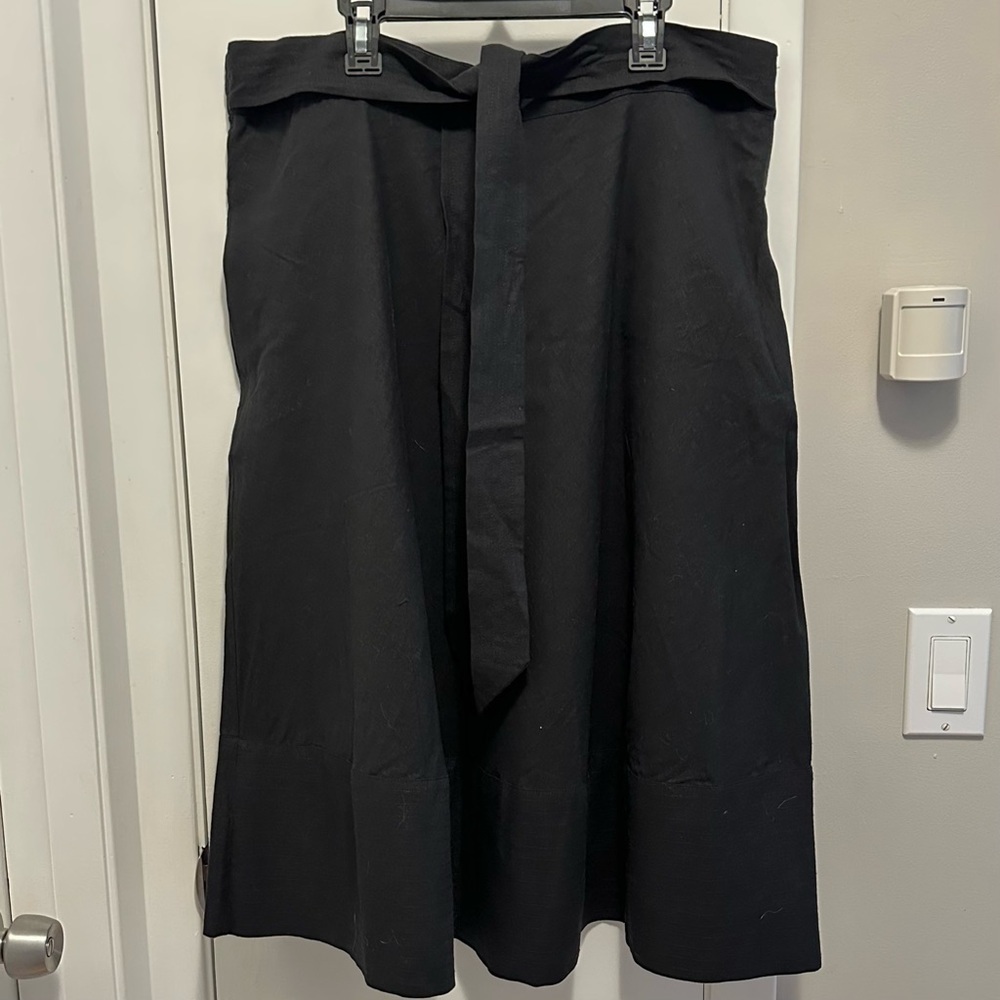 NWT Lauren Ralph Lauren Black Linen A line 29” Long Skirt Front Tie Pockets 16